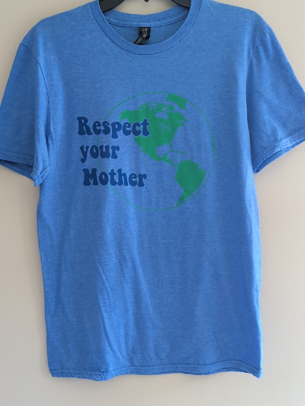 Gildan Blue Short-Sleeve Graphic Tee "Respect Your Mother" "Don't Be Trashy" - M